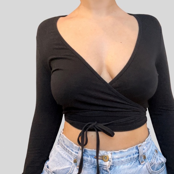 Black American Apparel Wrap Top - Picture 4 of 4